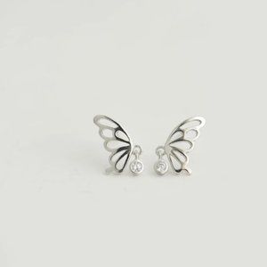 14k Gold Diamonds Butterfly Stud Earrings Sterling Silver